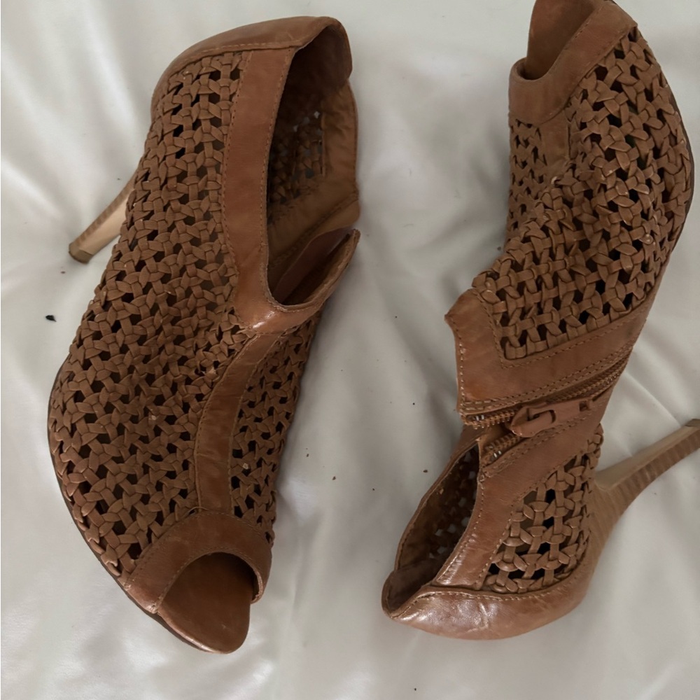 Aldo Tan Heels with Ankle Strap and Perforated Design